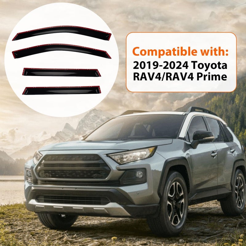 PLDDE Rain Guards Compatible with 2019-2025 Toyota RAV4 RAV-4 Prime, Set of 4 Tape-On Side Window Visor Wind Deflector Vent Visors Car Accessories - Image 2